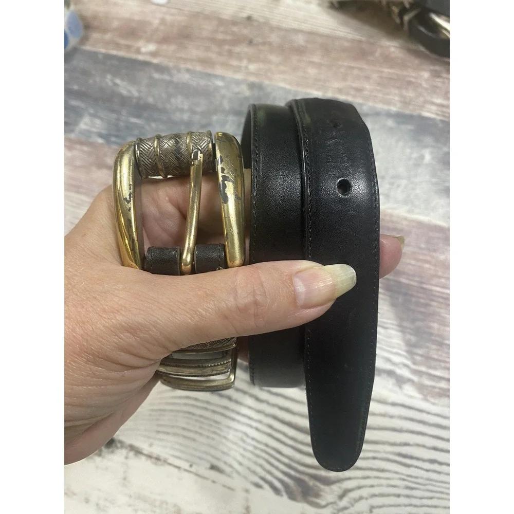 Brighton Women's Black Leather Brass Buckle Belt Size M #40503